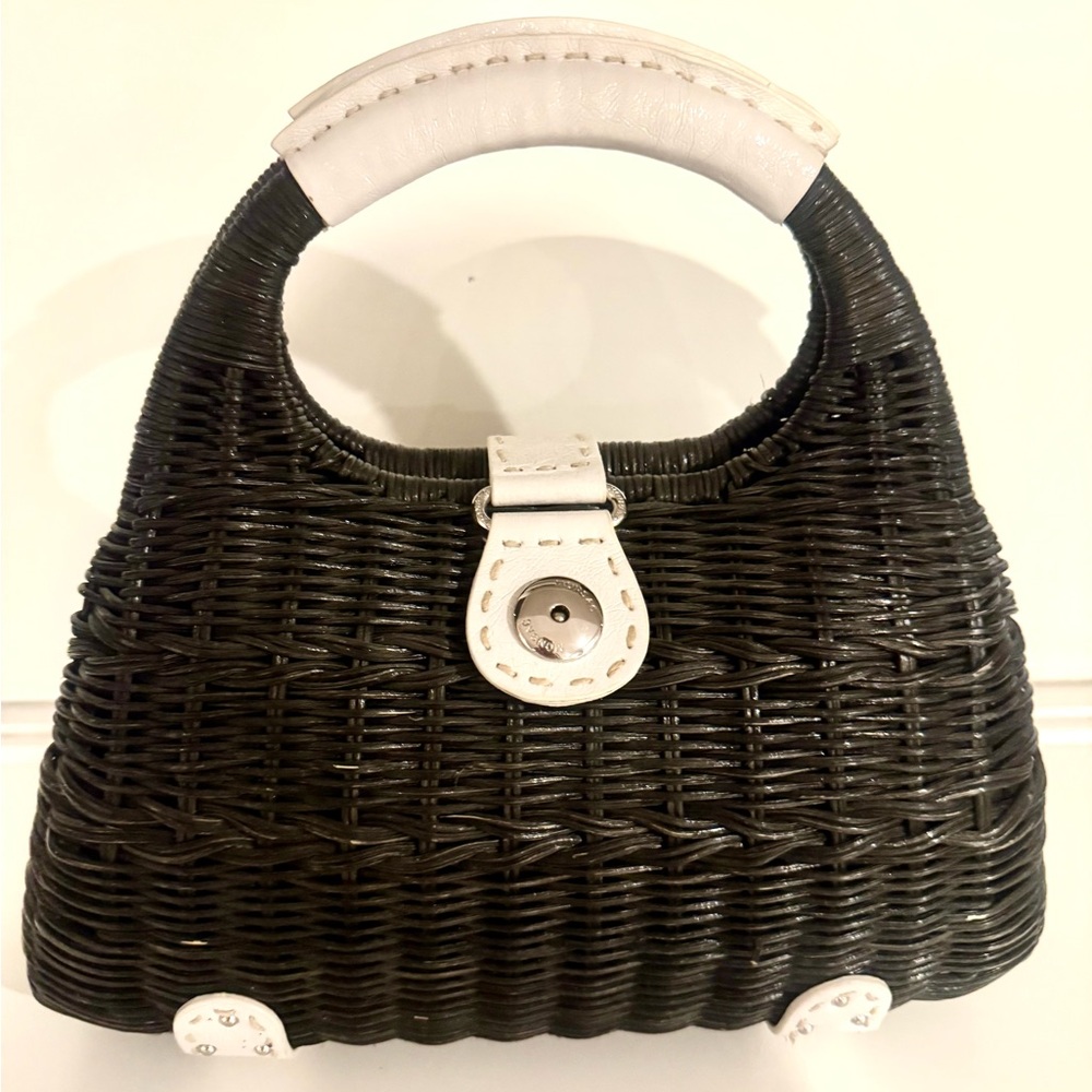 Black and White Woven Bag with Silver Clasp